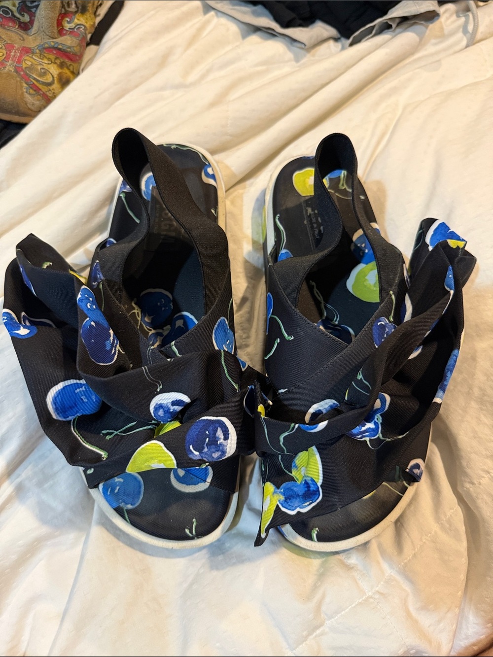 Woman’s MSGM Floral Black Slip-On Sandals with Blue & Green Accents